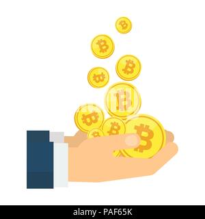businessman hands with falling bitcoins Stock Vector
