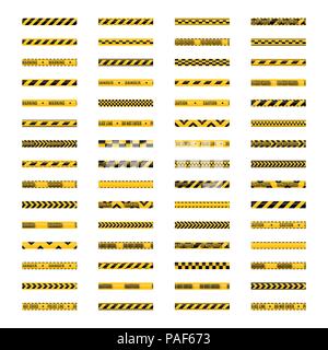 Set of seamless yellow and black warning tapes with text do not cross, warning, caution. Isolated on white background. Design elements for reconstruct Stock Vector