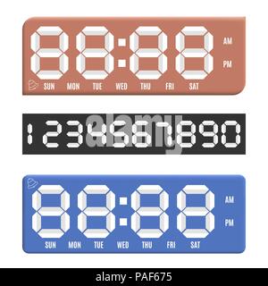 Set paper numbers from zero to nine with digital clock display, isolated on white background, vector illustration. Stock Vector