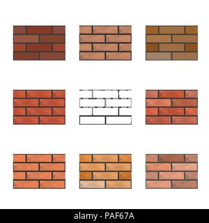 Set of repeating background from a set of orange bricks. Seamless textures of the wall, vector illustration. Stock Vector