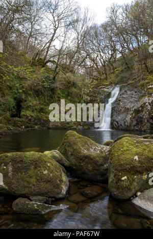 Waterfall on the Afon Dulyn near Tal-y-Bont, Conwy, North Wales, UK. Stock Photo