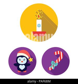 Christmas attributes and accessories flat icons in set collection for design. Merry Christmas vector symbol stock  illustration. Stock Vector