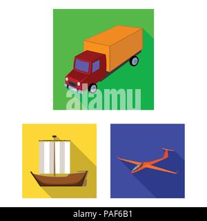 Different types of transport flat icons in set collection for design. Car and ship vector symbol stock  illustration. Stock Vector