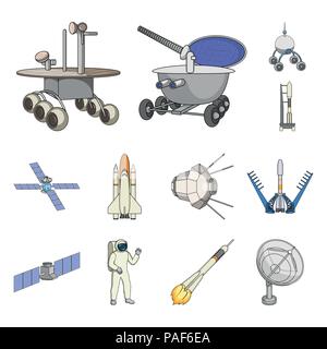 Space technology cartoon icons in set collection for design.Spacecraft and equipment vector symbol stock  illustration. Stock Vector