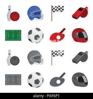 Field, stadium with markings for playing football, football ball, racket with a ball for ping-pong, protective helmet for the game,glove for baseball  Stock Vector
