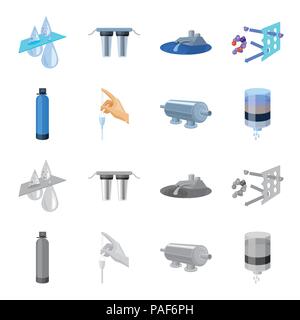 Purification, water, filter, filtration .Water filtration system set collection icons in cartoon,monochrome style vector symbol stock illustration . Stock Vector