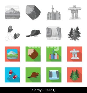 Canadian fir, beaver and other symbols of Canada.Canada set collection icons in monochrome,flat style vector symbol stock illustration . Stock Vector