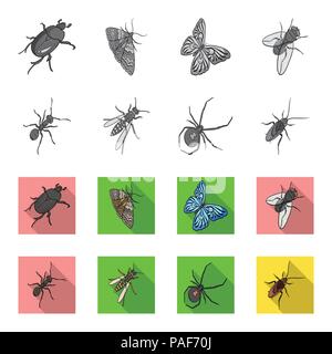 An insect arthropod, an osa, a spider, a cockroach. Insects set collection icons in monochrome,flat style vector symbol stock isometric illustration . Stock Vector