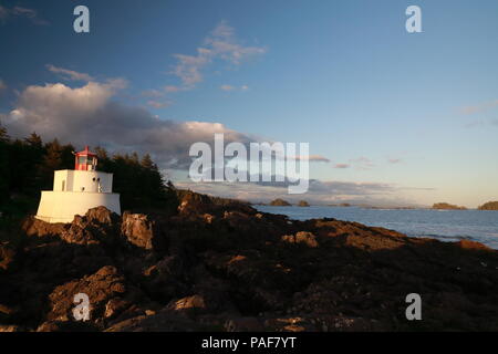 Amphitrite Point Lighthouse near Uclulelet, Vancouver island, British Columbia Canada Stock Photo