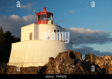 Amphitrite Point Lighthouse near Uclulelet, Vancouver island, British Columbia Canada Stock Photo