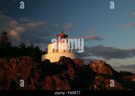 Amphitrite Point Lighthouse near Uclulelet, Vancouver island, British Columbia Canada Stock Photo