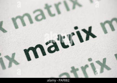 word matrix  printed on white paper macro Stock Photo