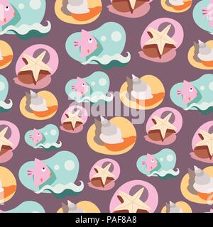 Seamless background pattern with lovely cartoon fishes Stock Vector