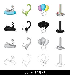 Amusement park cartoon black monochrome outline icons in set collection for design. Equipment and attractions vector symbol stock illustration. Stock Vector