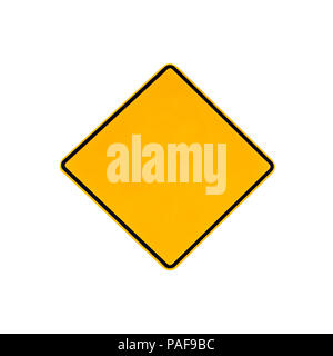 Australian yellow rhombus warning road sign on the road and highways of Australia. Isolated on white and blank for copy space. Stock Photo