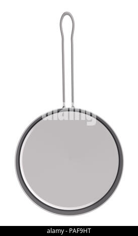 Stainless steel frying pan isolated on white background with clipping path. View above Stock Photo