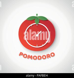 Pomodoro technique. Paper art realistic vector illustration with pomodoro clock. Time management. Stock Vector