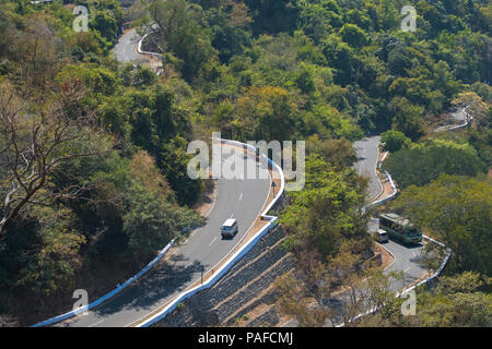 Section of the twisting road between Pollachi and Valparai in Tamil Nadu, India, known as highway 78. Stock Photo