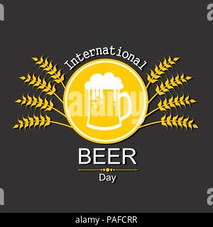 International Beer Day in August with beer mugs conceptual illustration vector Stock Vector