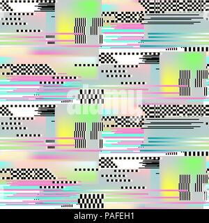 Glitch seamless pattern art. Digital abstract pixel noise effect. Stock Vector