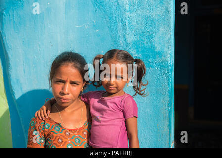 PUTTAPARTHI, ANDHRA PRADESH - INDIA - NOVEMBER 09, 2016: Indian children on the street. Copy space Stock Photo