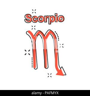 Vector cartoon scorpio zodiac icon in comic style. Astrology sign illustration pictogram. Scorpio horoscope business splash effect concept. Stock Vector