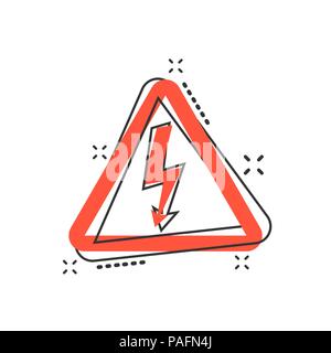 Vector cartoon high voltage danger icon in comic style. Danger electricity sign illustration pictogram. High voltage business splash effect concept. Stock Vector