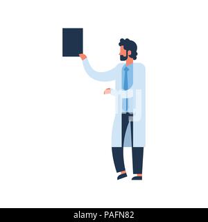 beard man hold clipboard medical doctor profile icon male healthcare concept full length flat Stock Vector