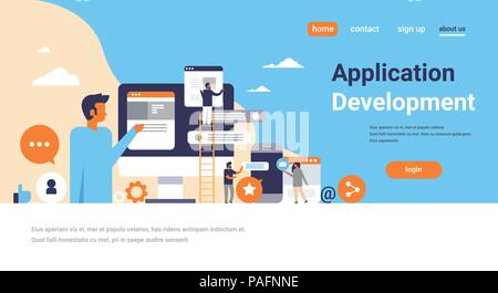 people working chat bubbles mobile application development concept men climbing ladder messenger interface flat horizontal copy space Stock Vector