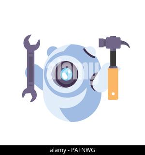 Chat bot robot wrench service repair concept artificial intelligence chatbot technology isolated flat Stock Vector