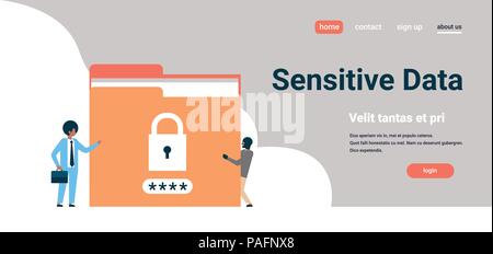 businessman with hacker padlock password folder sensitive data concept locked privacy information database flat horizontal banner copy space Stock Vector