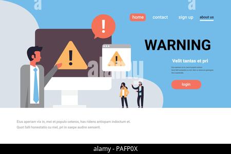 warning concept danger piracy error background businessman problem solution concept flat horizontal copy space Stock Vector