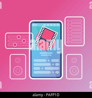 mobile video player application interface digital media online concept for design work and animation flat Stock Vector