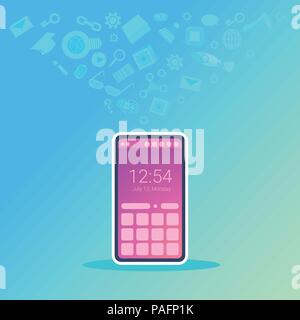 mobile social media icons application interface screen concept for design work and animation flat Stock Vector