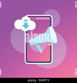 mobile synchronization cloud application megaphone interface concept for design work and animation flat Stock Vector