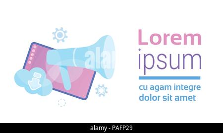 mobile synchronization cloud application megaphone interface concept for design work and animation horizontal isolated copy space flat Stock Vector