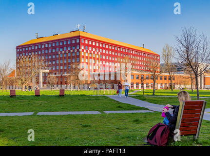 Building of the Faculty of science in Lagymanyos campus of the Eotvos Lorand University (ELTE). This is the largest and oldest university in Hungary. Stock Photo