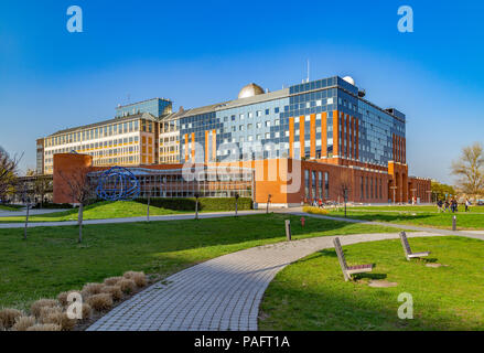 Building of the Faculty of science in Lagymanyos campus of the Eotvos Lorand University (ELTE). This is the largest and oldest university in Hungary. Stock Photo