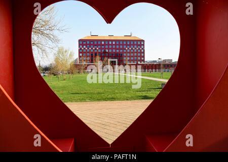 Building of the Faculty of science in Lagymanyos campus of the Eotvos Lorand University (ELTE). This is the largest and oldest university in Hungary. Stock Photo