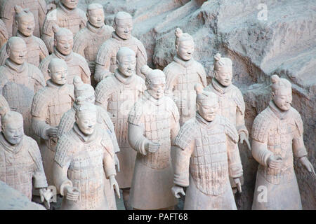 XIAN, CHINA - October 8, 2017: Famous Terracotta Army in Xi'an, China. The mausoleum of Qin Shi Huang, the first Emperor of China contains collection  Stock Photo