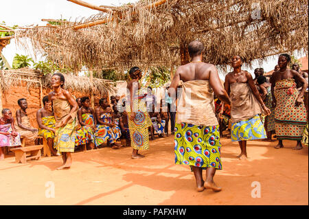 KARA, TOGO - MAR 11, 2012:  Unidentified Togolese people dance  the religious voodoo dance. Voodoo is the West African religion Stock Photo