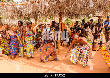 KARA, TOGO - MAR 11, 2012:  Unidentified Togolese people dance  the religious voodoo dance. Voodoo is the West African religion Stock Photo