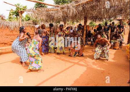 KARA, TOGO - MAR 11, 2012:  Unidentified Togolese people dance  the religious voodoo dance. Voodoo is the West African religion Stock Photo