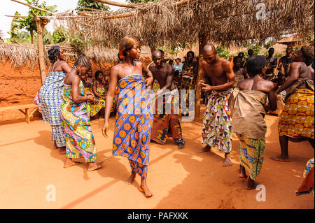 KARA, TOGO - MAR 11, 2012:  Unidentified Togolese people dance  the religious voodoo dance. Voodoo is the West African religion Stock Photo