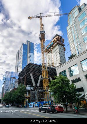 Skanska's 2+U Towers construction site in downtown Seattle. 2&U will be a high rise office building to completed in 2019. WA, USA. Stock Photo