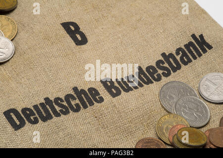 Deutsche Bundesbank - Old German Currency with moneybag Stock Photo