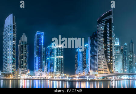 Dubai Marina bay view from Palm Jumeirah, UAE Stock Photo