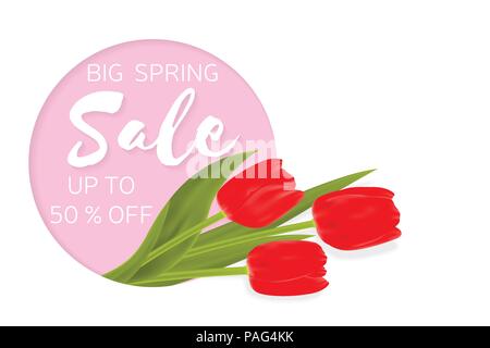 Vector illustration of stylish Big Spring sale background with beautiful flowers. Not trace. Clipping mask with a bouquet flowers. Stock Vector
