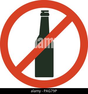 No alcohol sign. Prohibiting alcohol beverages. Red forbidden symbol with bottle. Vector isolated illustration. Stock Vector