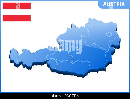 Highly detailed three dimensional map of Austria with regions border Stock Vector